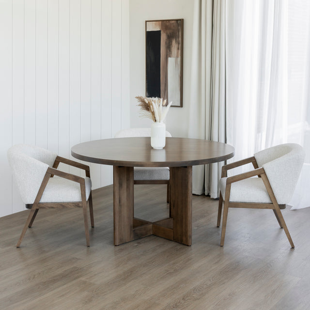 Chaise de cuisine en tissu boucle d'or et merisier pacane - Maurice