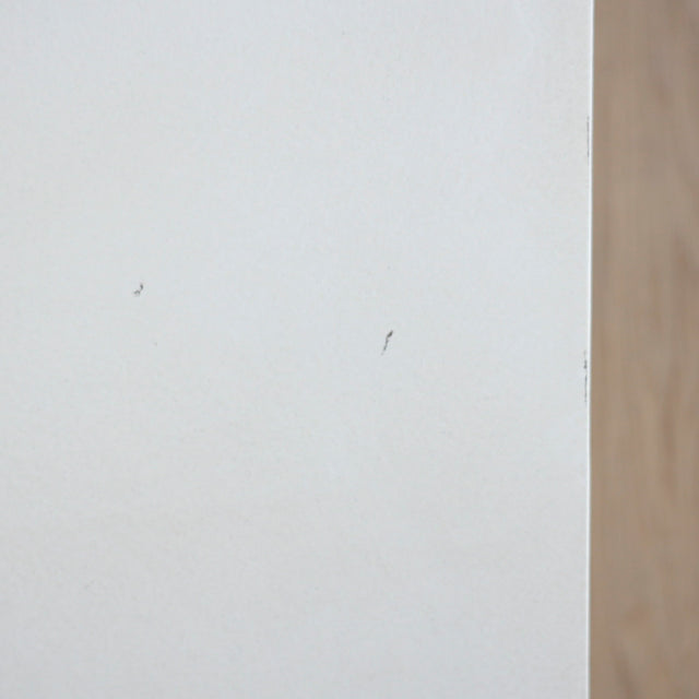 Image rapprochée d'une table basse en btéon blanc moderne avec bande en frêne.