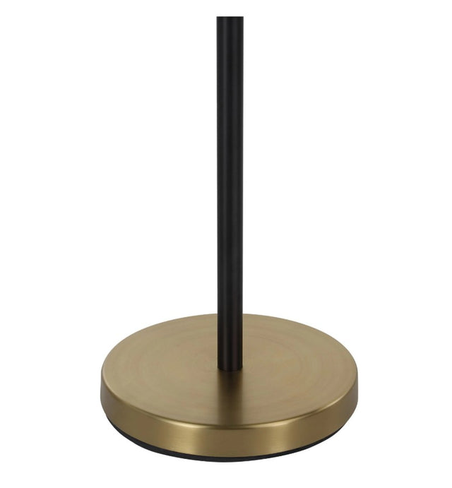 Lampe sur pied moderne noire et or a trois abat-jour cylindriques reglables.