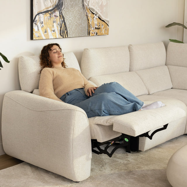 Sectionnel inclinable Éléna en tissu givré greige