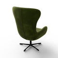 Fauteuil pivotant vert avec repose-pieds assorti, design moderne sur fond neutre pour présentation produit.