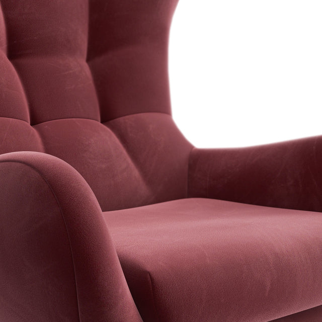 Fauteuil pivotant rouge avec repose-pieds, design moderne, dans un salon lumineux.