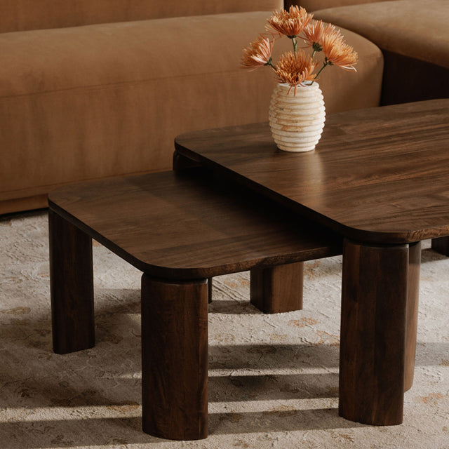 ensemble de tables basses en manguier foncé