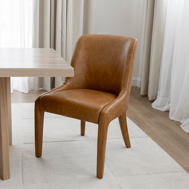 Chaise de salle à manger en cuir cognac - Estelle