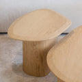 Table basse d’appoint en bois clair au design organique, idéale pour un salon moderne.