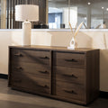 Commode double en bois brun foncé à 6 tiroirs au design contemporain pour chambre à coucher.