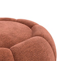Pouf rond terracotta en tissu, vue dessus, design capitonné pour présentation produit.