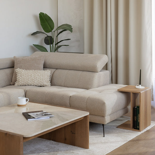 Sectionnel inclinable Léandre en tissu greige