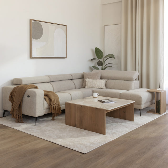 Sectionnel inclinable Léandre en tissu greige