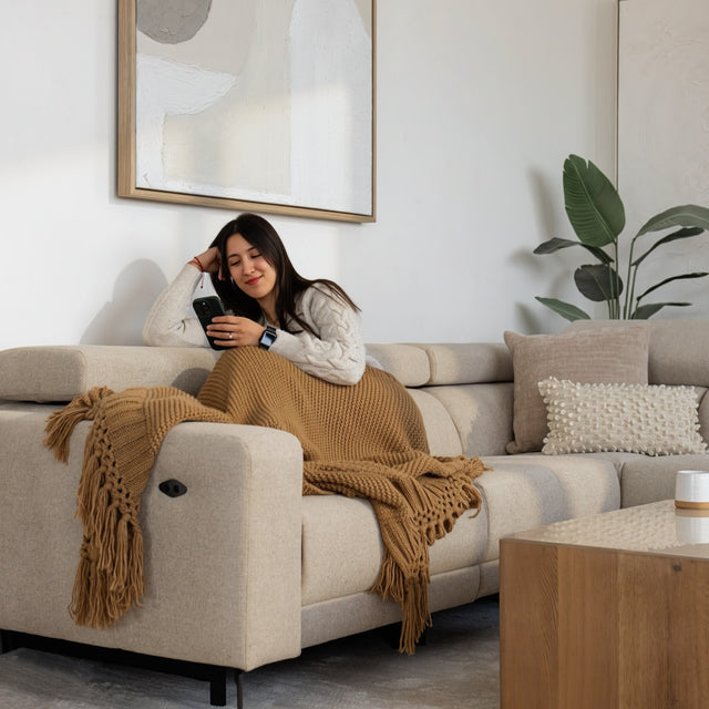 Sectionnel inclinable Léandre en tissu greige