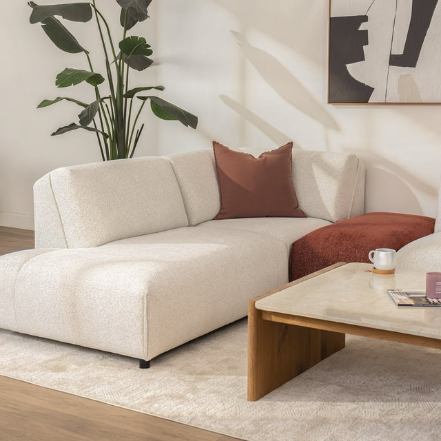 Milo Modular sofa in cream and burgundy fabric