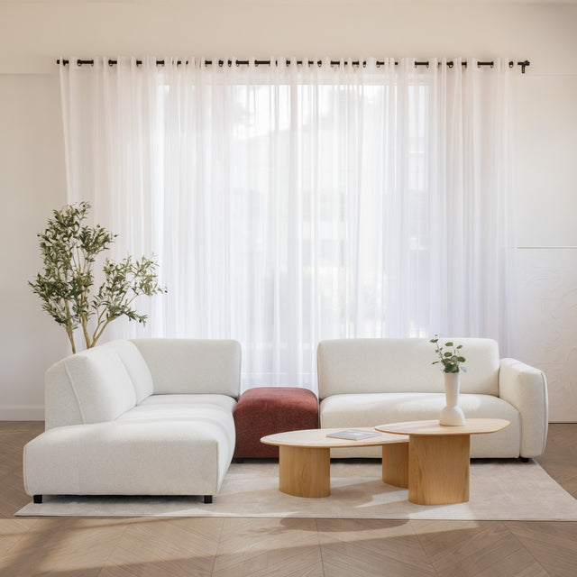 Milo Modular sofa in cream and burgundy fabric