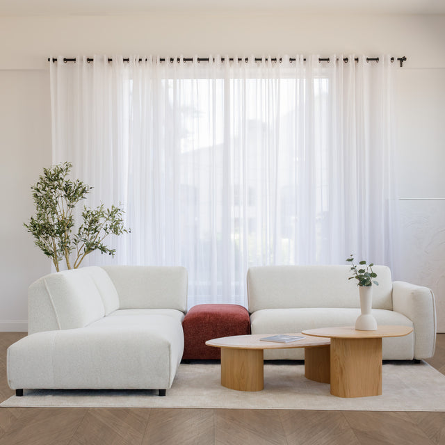 Milo Modular sofa in cream and burgundy fabric