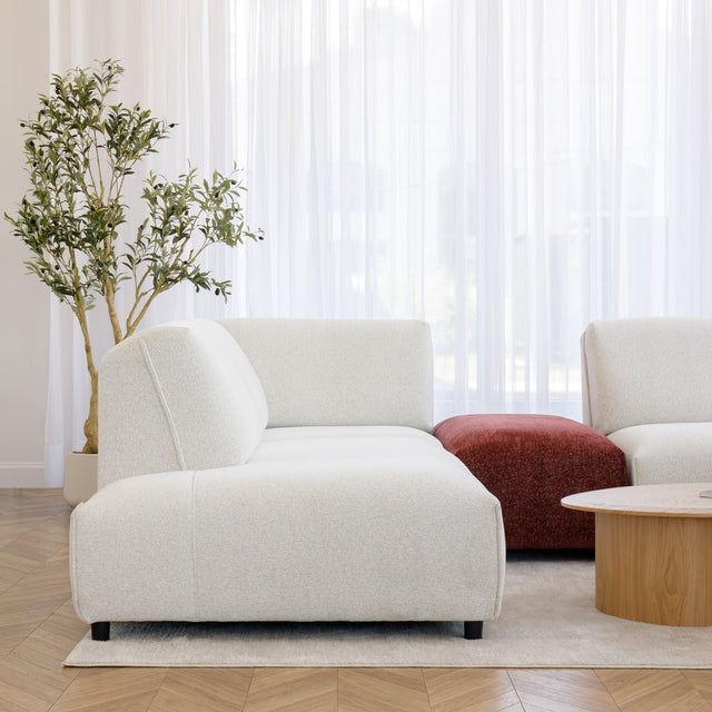 Milo Modular sofa in cream and burgundy fabric