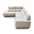 sofa modulaire en tissu sable fin, au design contemporain sur fond blanc.