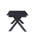 table de salle à manger extensible en céramique noire avec pattes angulaire sur fond blanc