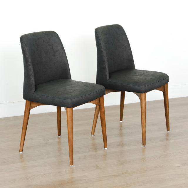 Ensemble de 2 chaises de cuisine en cuir végane noir - Odile