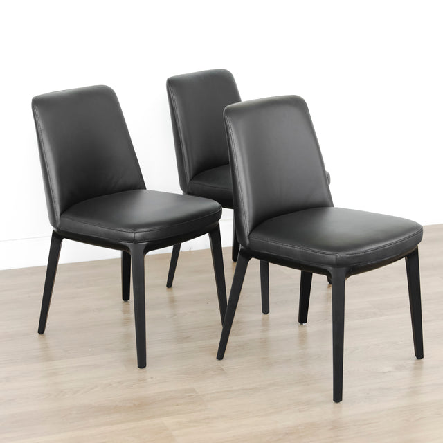 Ensemble de 3 chaises de cuisine en cuir noir - Tessa