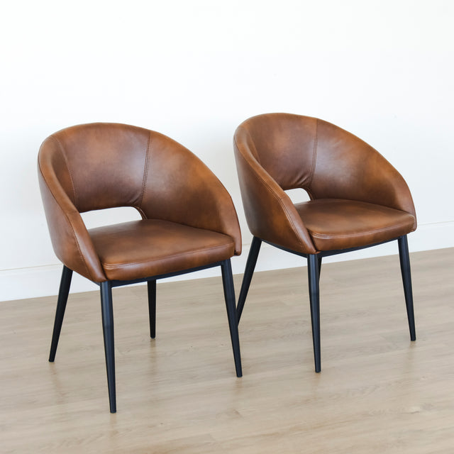 Ensemble de 2 chaises de salle à manger en cuir végane cognac - Madison