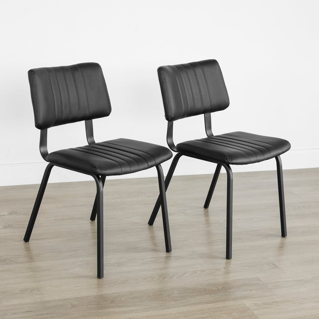 Ensemble de 2 chaises de cuisine en cuir végane noir - Mcgill