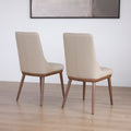 Ensemble de deux chaises en cuir beige avec pattes en bois teinture noyer