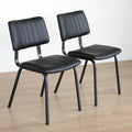 Deux chaises noires en simili cuir avec structure en metal, design industriel moderne.