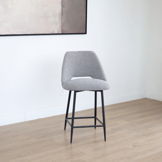 Mouse grey bouclé fabric stool - Germaine