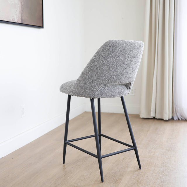 Mouse grey bouclé fabric stool - Germaine