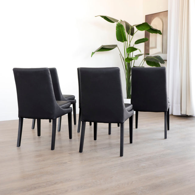 Ensemble de 5 chaises de cuisine SINATRA en cuir végane noir avec coutures assorties blanche avec les pattes en bois noir