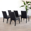 Ensemble de 5 chaises de cuisine SINATRA en cuir végane noir avec coutures assorties blanche avec les pattes en bois noir