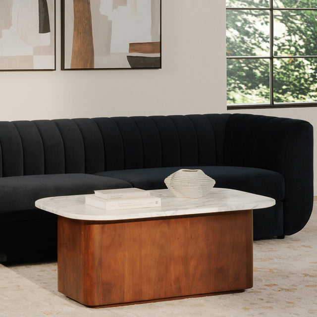 table basse en bois et marbre