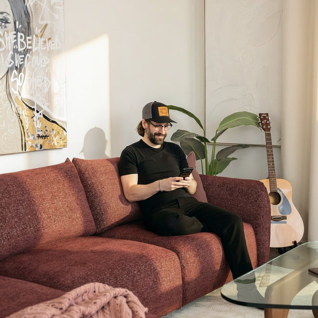 Talia modular sofa in burgundy fabric