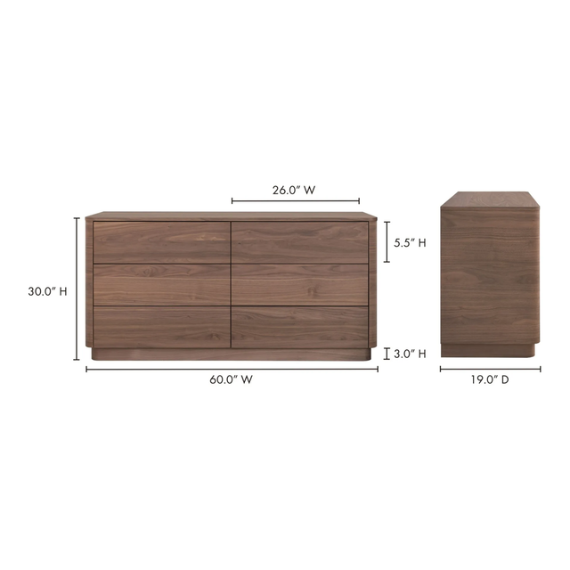 Commode en bois noyer au design contemporain.