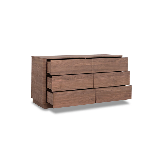 Commode en bois noyer au design contemporain.